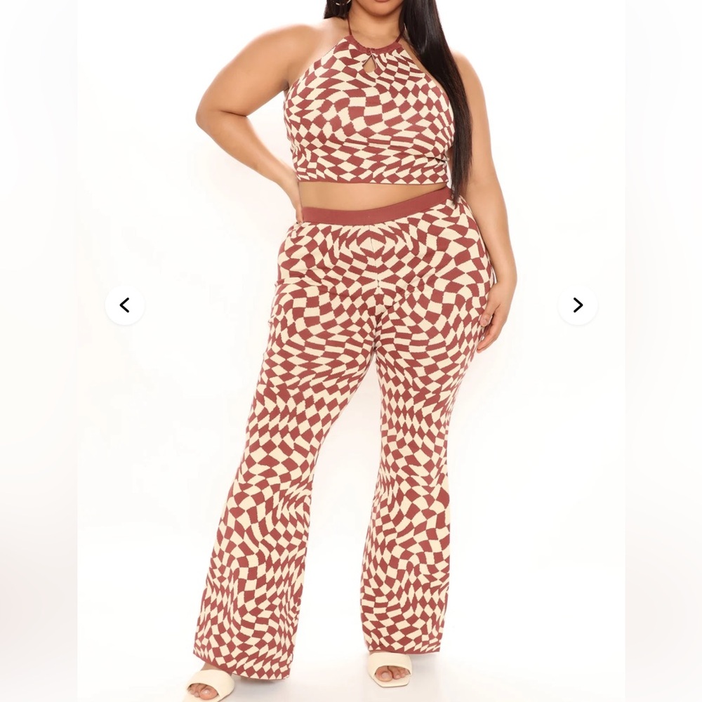Fashion Nova l Playing Games With You Knit Pant Set - Brown/combo 2X